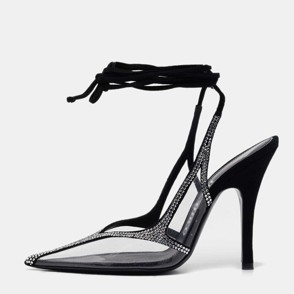 luxury-women-the-attico-used-shoes-p1071117-002 The Attico Transparent PVC and Suede Crystal Embellished Venus Pumps Size 38