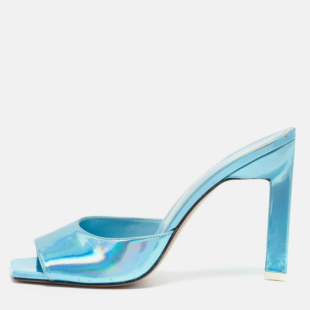 luxury-women-the-attico-used-shoes-p1075923-010 The Attico Blue Patent Leather Devon Slide Sandals Size 39.5