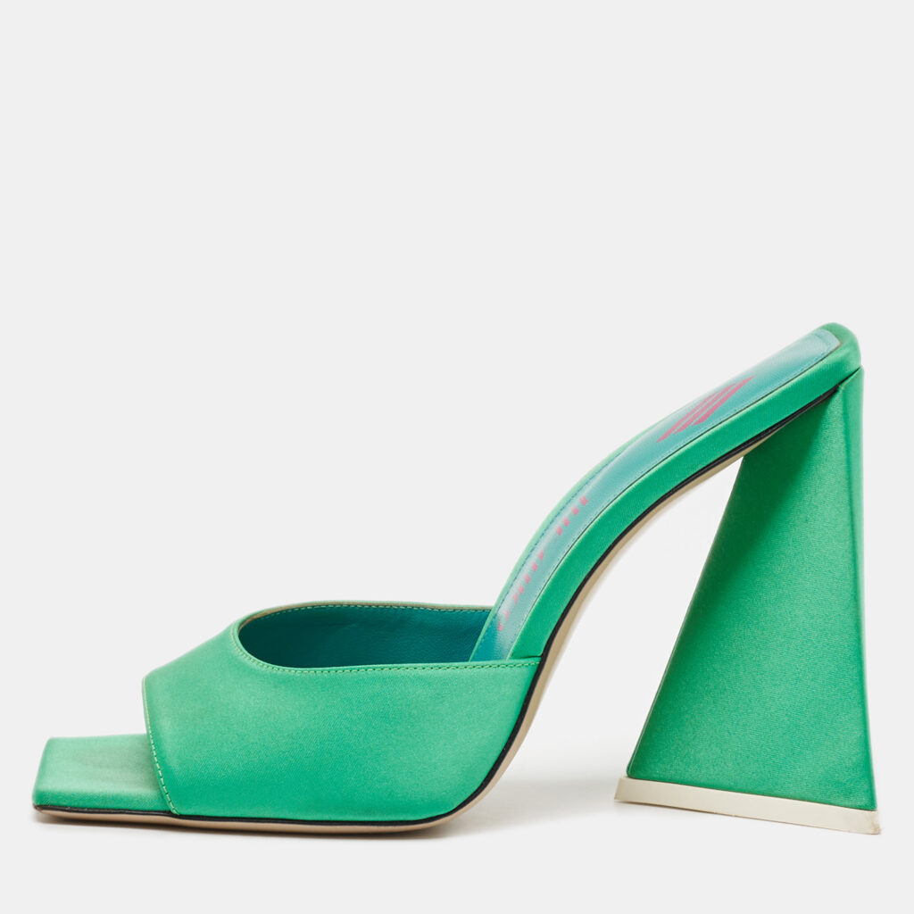 luxury-women-the-attico-used-shoes-p1102401-001 The Attico Green Satin Devon Slide Sandals Size 38