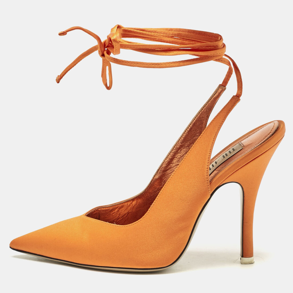 The Attico Orange Satin Venus Ankle Tie Pumps Size 36