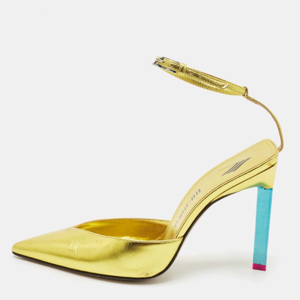 luxury-women-the-attico-used-shoes-p1155703-001 The Attico Gold Leather Perine Ankle Strap Pumps Size 37