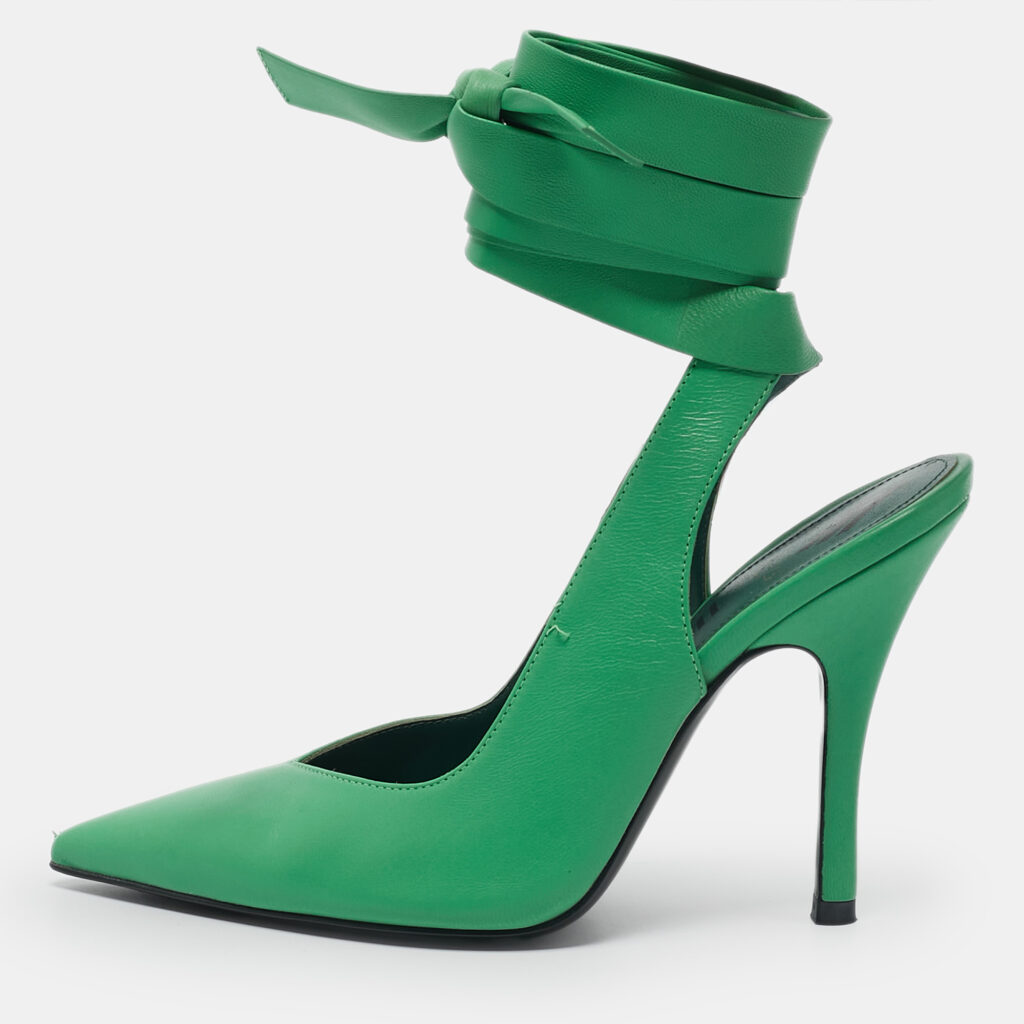 luxury-women-the-attico-used-shoes-p1155745-001 The Attico Green Leather Venus Ankle Wrap Pointed Toe Pumps Size 37