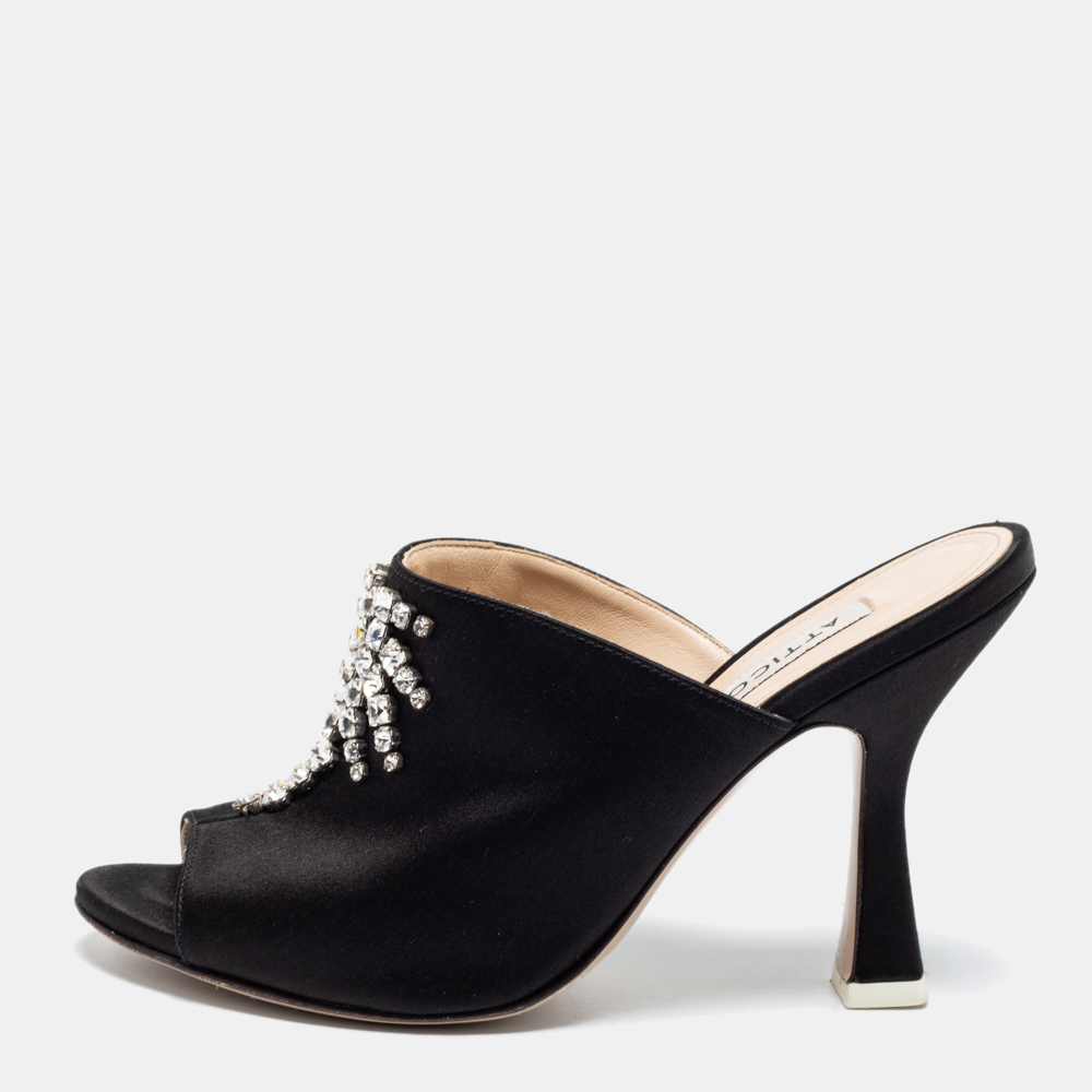 luxury-women-the-attico-used-shoes-p677720-001 The Attico Black Satin Crystal Embellished Pamela Mules Size 37