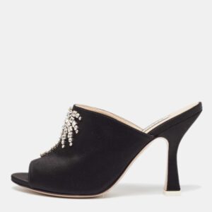The Attico Black Satin Crystal Embellished Pamela Mules Size 38