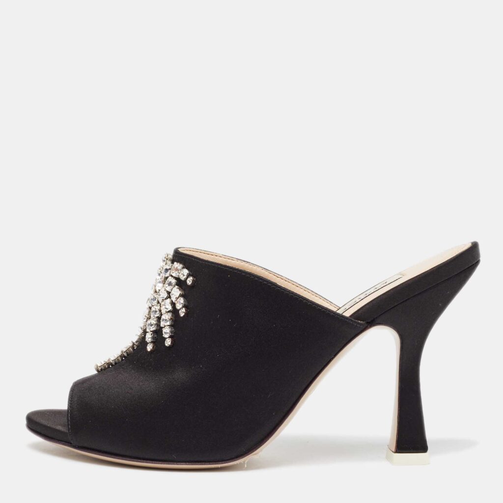 The Attico Black Satin Crystal Embellished Pamela Mules Size 38