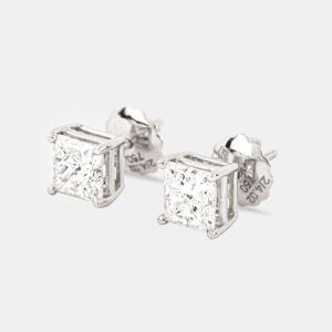 3.68 cts Princess Cut 18k White Gold Diamond Solitaire Earrings