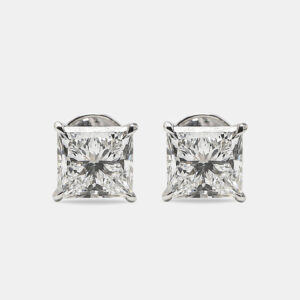 6.00 cts princess cut 18k white gold lab grown diamonds solitaire stud earrings