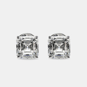 6.00 cts asscher cut 18k white gold lab grown diamonds solitaire stud earrings