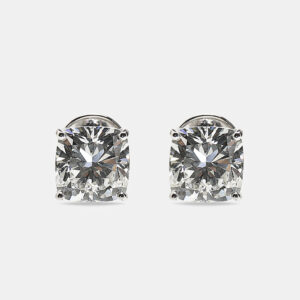 6.00 cts cushion brilliant cut 18k white gold lab grown diamonds solitaire stud earrings