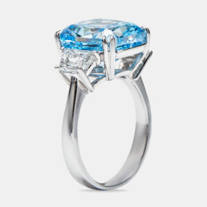 9.30 cts blue cushion baguette 18k white gold lab grown diamond ring size 52