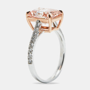 3.40 cts Pink Radiant and Round Lab Grown Diamond 18k Two Tone Gold Ring Size 52