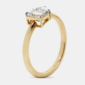 1.00 cts emerald cut and pear lab grown diamond 18k yellow gold ring size 55