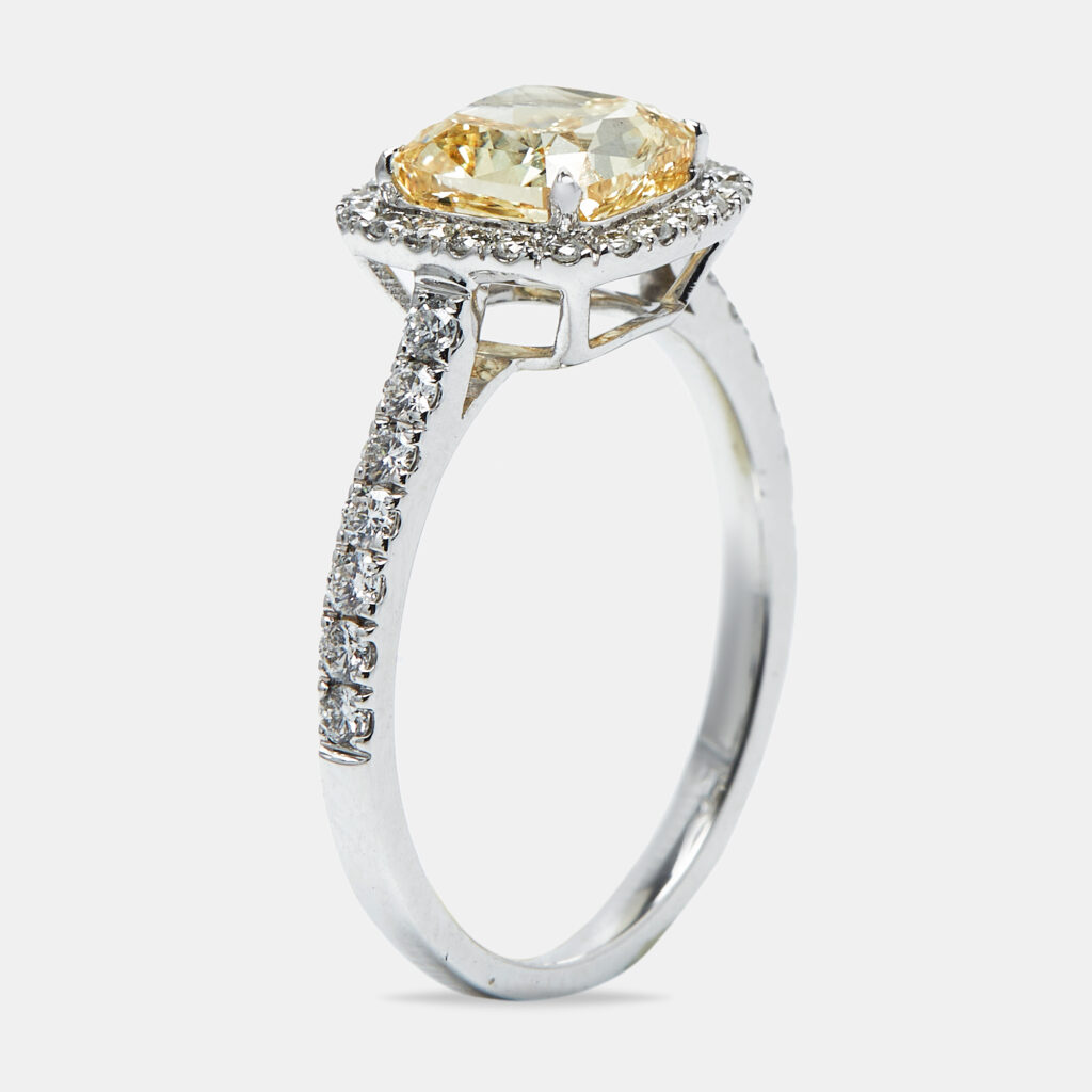 luxury-women-the-diamond-edit-new-fine-jewelry-p1148598-003.jpg 2.00 cts Yellow Cushion Cur and Round Lab Grown Diamond 18k White Gold Ring Size 51