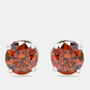 4.00 cts brownish orange round lab grown diamond 18k white gold earrings