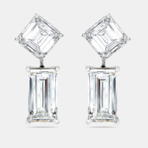 24.00 cts emerald cut and asscher cut lab grown diamond 18k white gold earrings