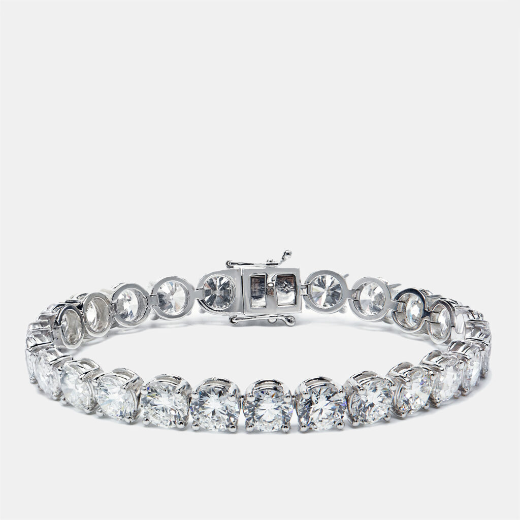 25.00 cts Round Brilliant Cut Lab Grown Diamond 18k White Gold Tennis Bracelet