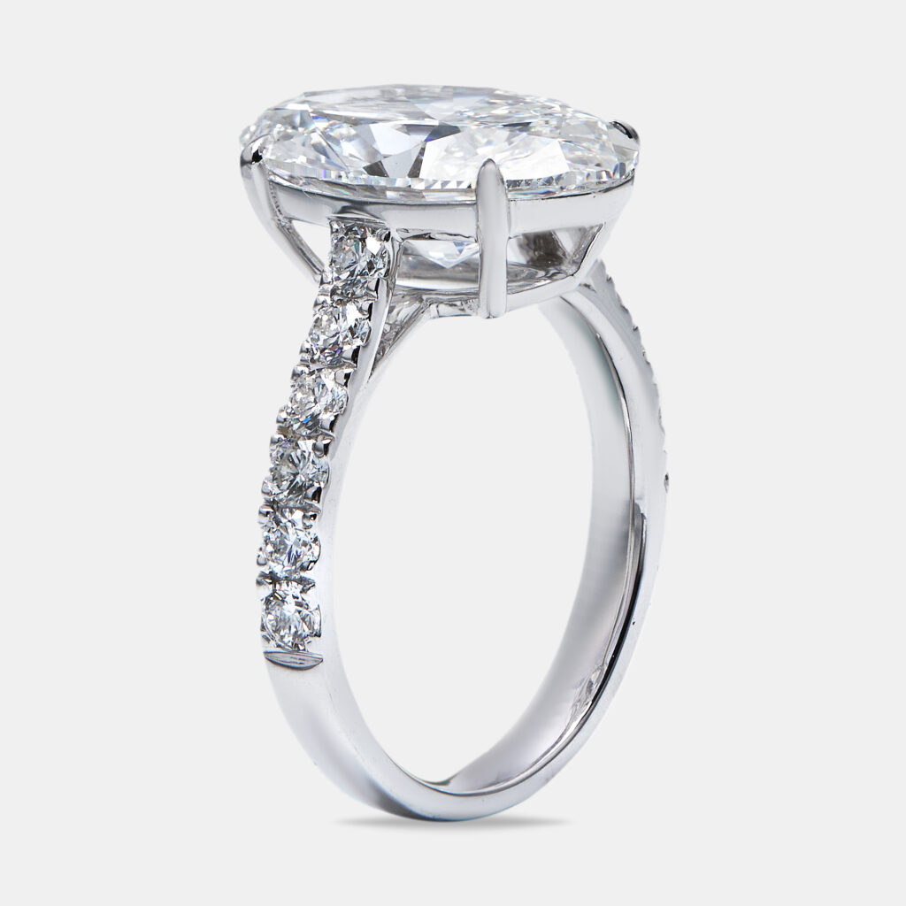 5.65 cts Oval Round 18k White Gold Lab Grown Diamond Ring Size 52