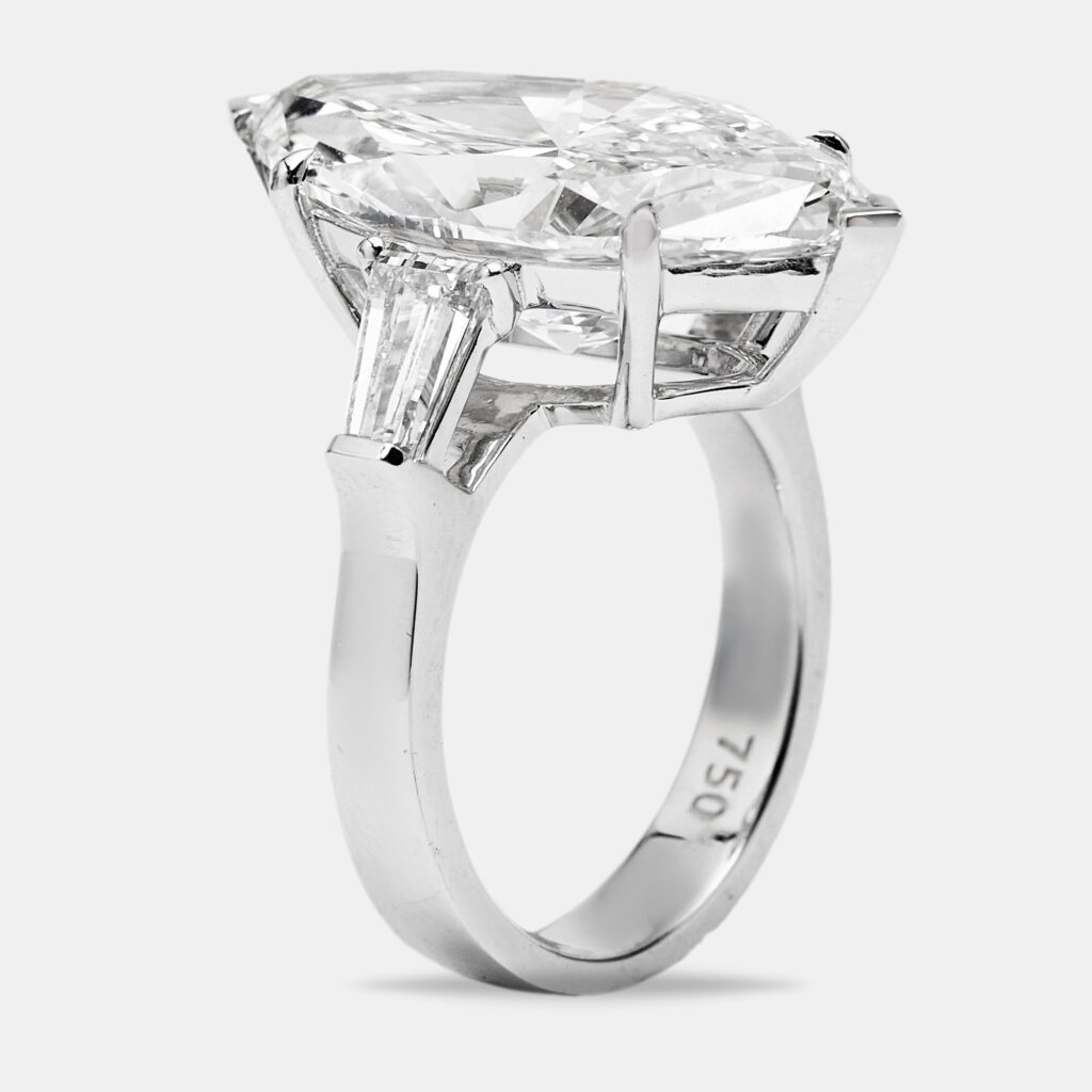 11.00 cts Marquise and Tapper Lab Grown Diamond 18k White Gold Ring Size 52