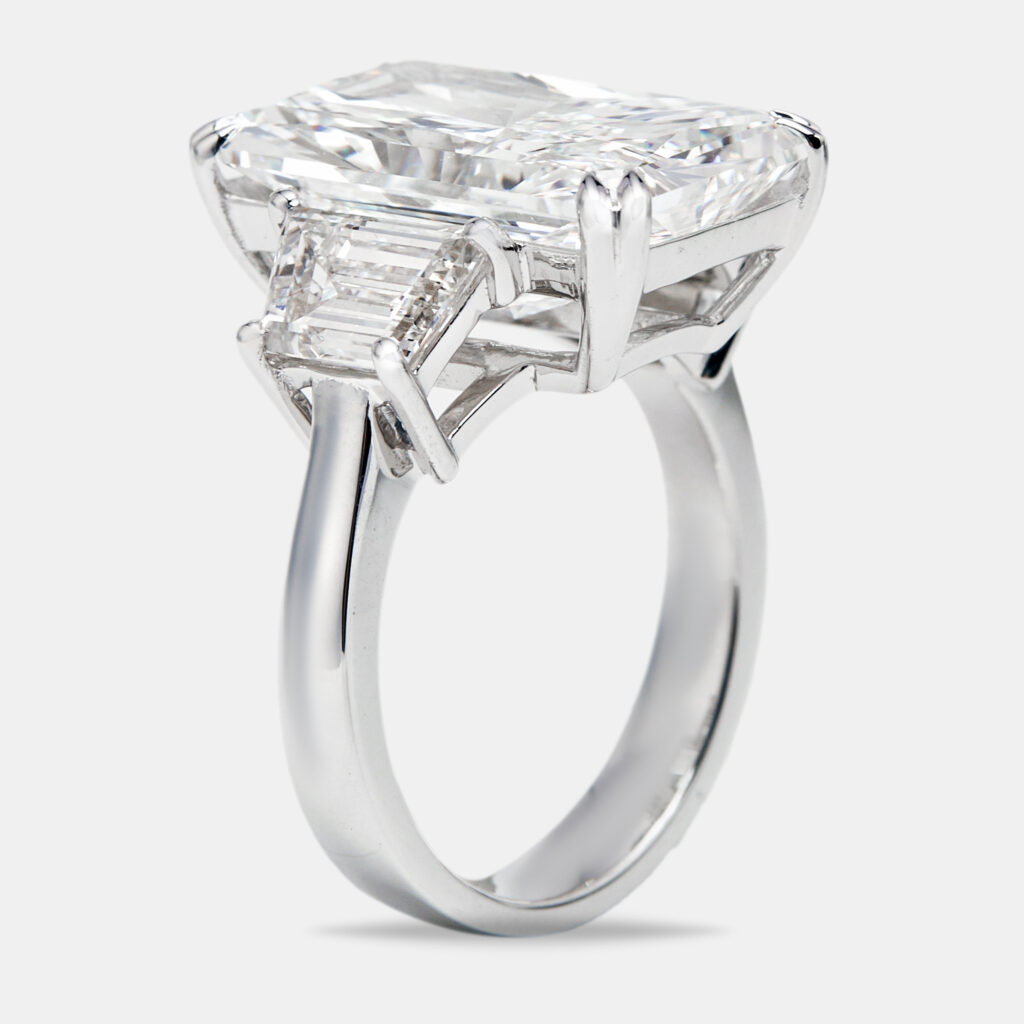 17.00 cts Radiant Cut and Trapezoid Lab Grown Diamond 18k White Gold Ring Size 53
