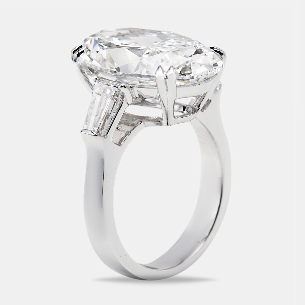 11.00 cts Oval Cut and Trapezoid Lab Grown Diamond 18k White Gold Ring Size 52