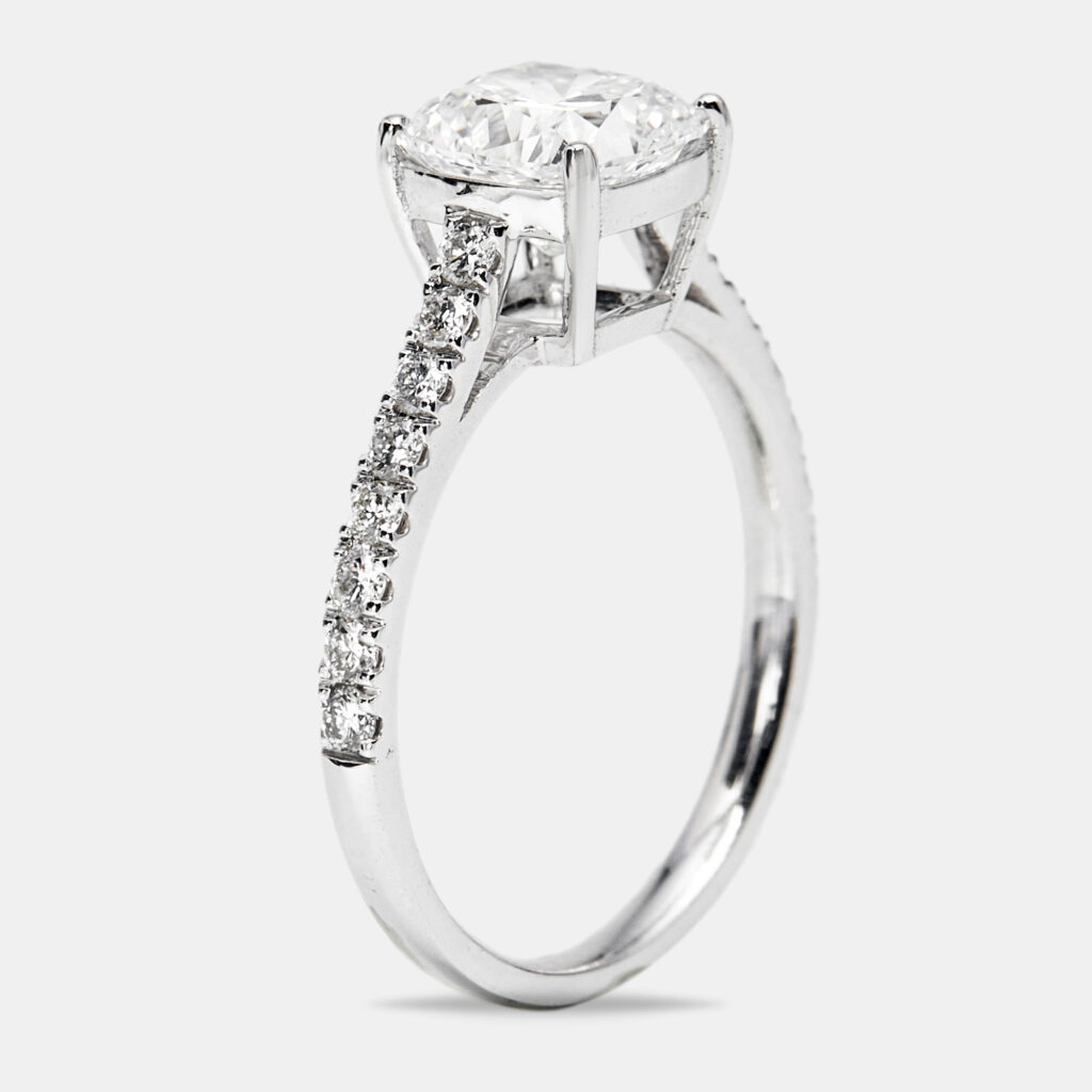 1.85 cts Cushion Cut and Round Lab Grown Diamond 18k White Gold Ring Size 51