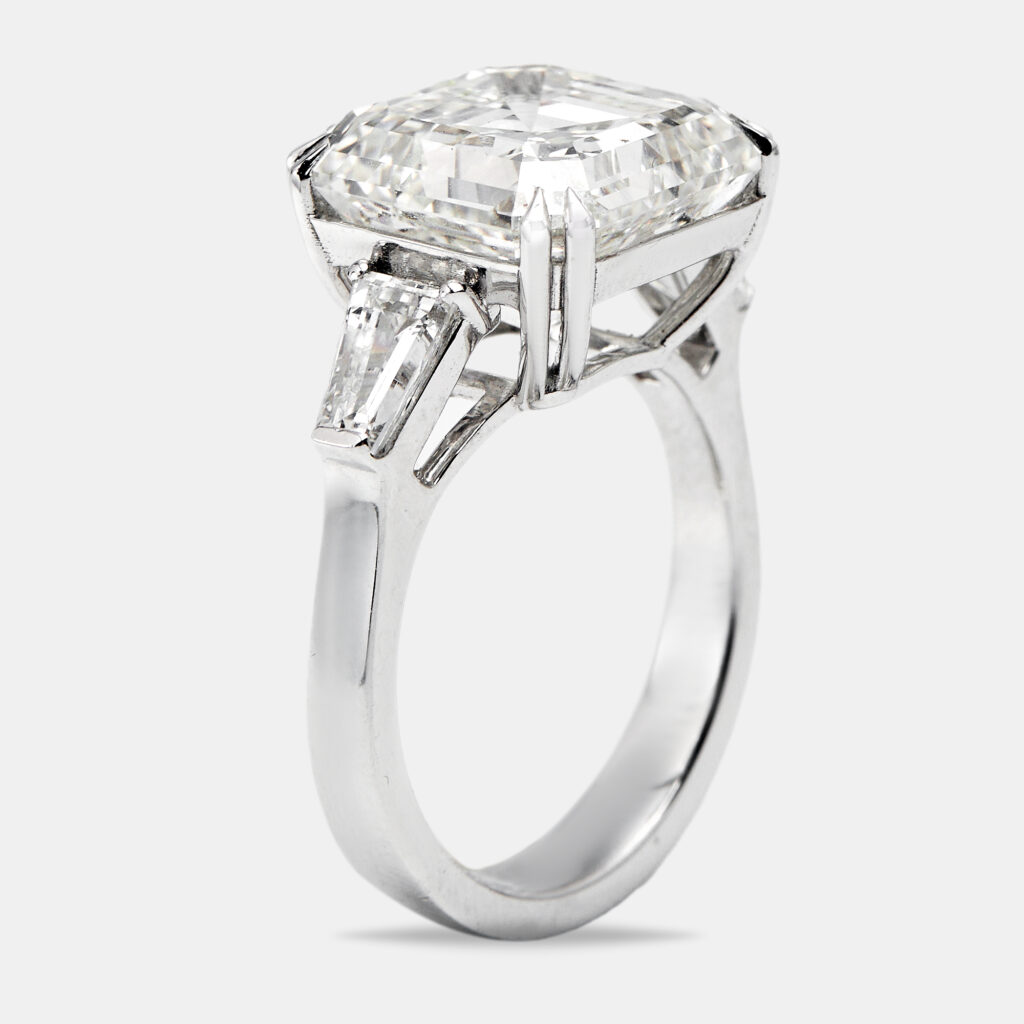 11.00 cts Asscher Cut and Trapezoid Lab Grown Diamond 18k White Gold Ring Size 53