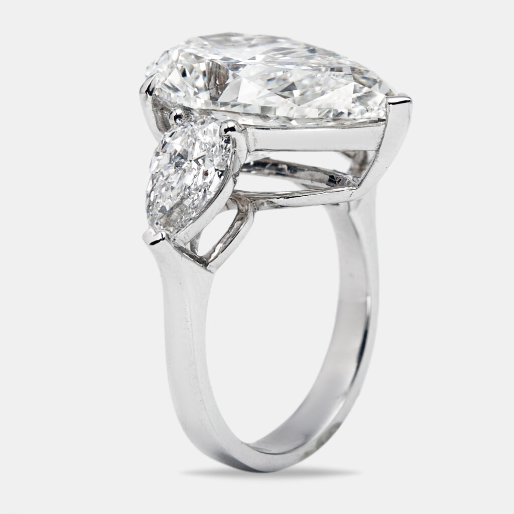 12.00 cts Pear Brilliant Cut Lab Grown Diamond 18k White Gold Ring Size 53