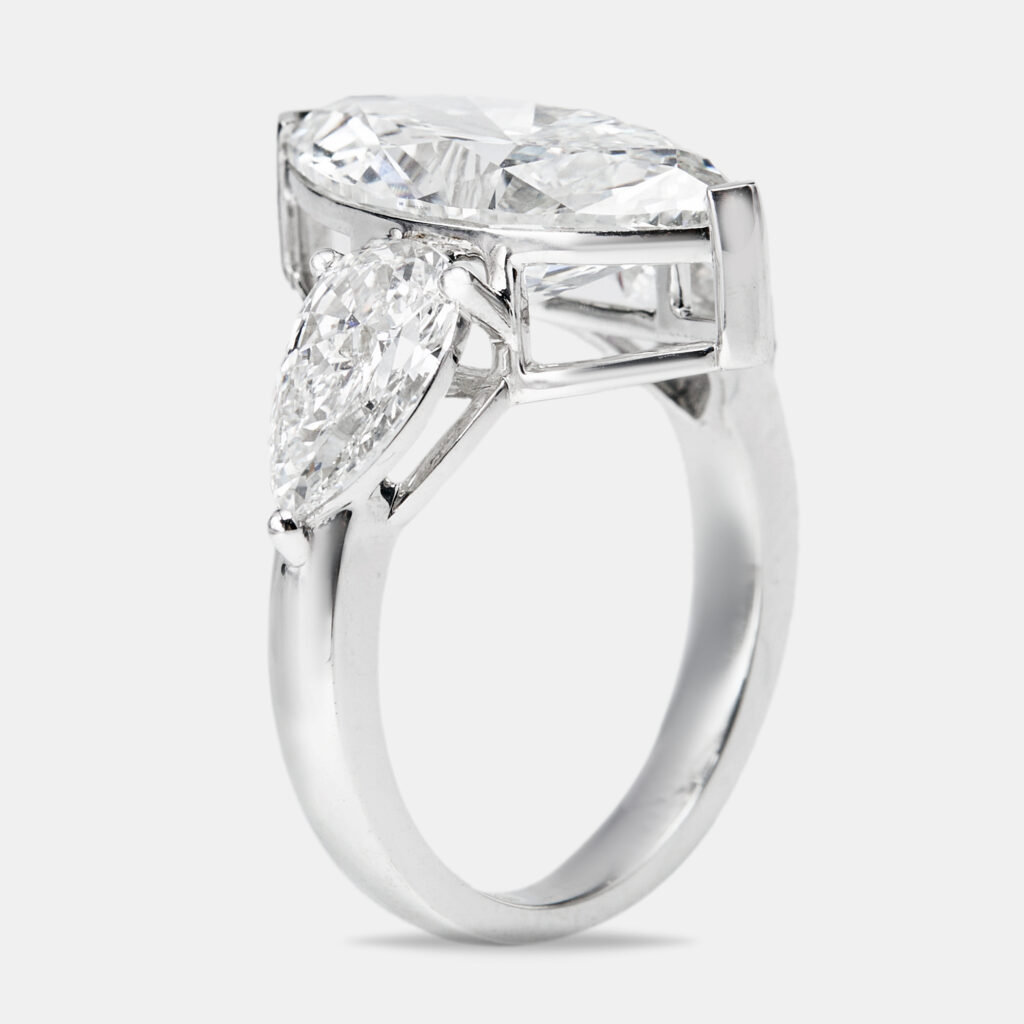 7.10 cts Marquise and Pear Lab Grown Diamond 18k White Gold Ring Size 52