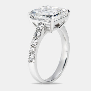 5.50 cts asscher and round lab grown diamond 18k white gold ring size 51