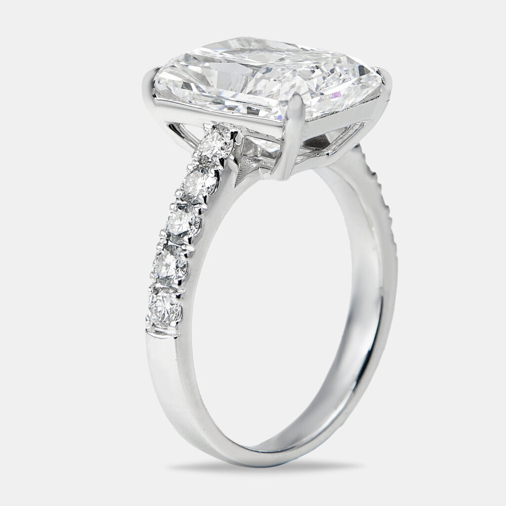 5.50 cts Radiant and Round Lab Grown Diamond 18k White Gold Ring Size 51