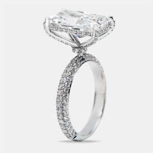 6.20 cts radiant and round lab grown diamond 18k white gold ring size 53