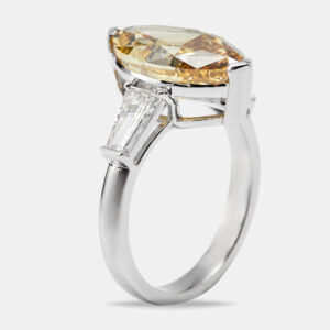 6.25 cts yellow marquise and trapezoid lab grown diamond 18k white gold ring size 53