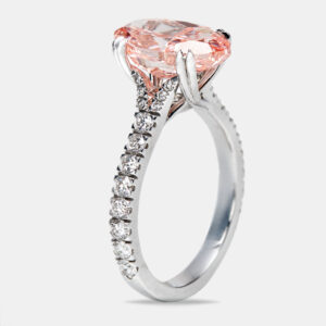 4.80 cts pink oval cut and round lab grown diamond 18k white gold ring size 53