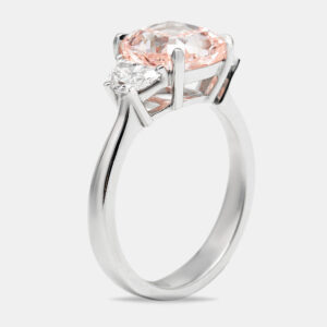 3.50 cts pink cushion and baguette lab grown diamond 18k white gold ring size 51
