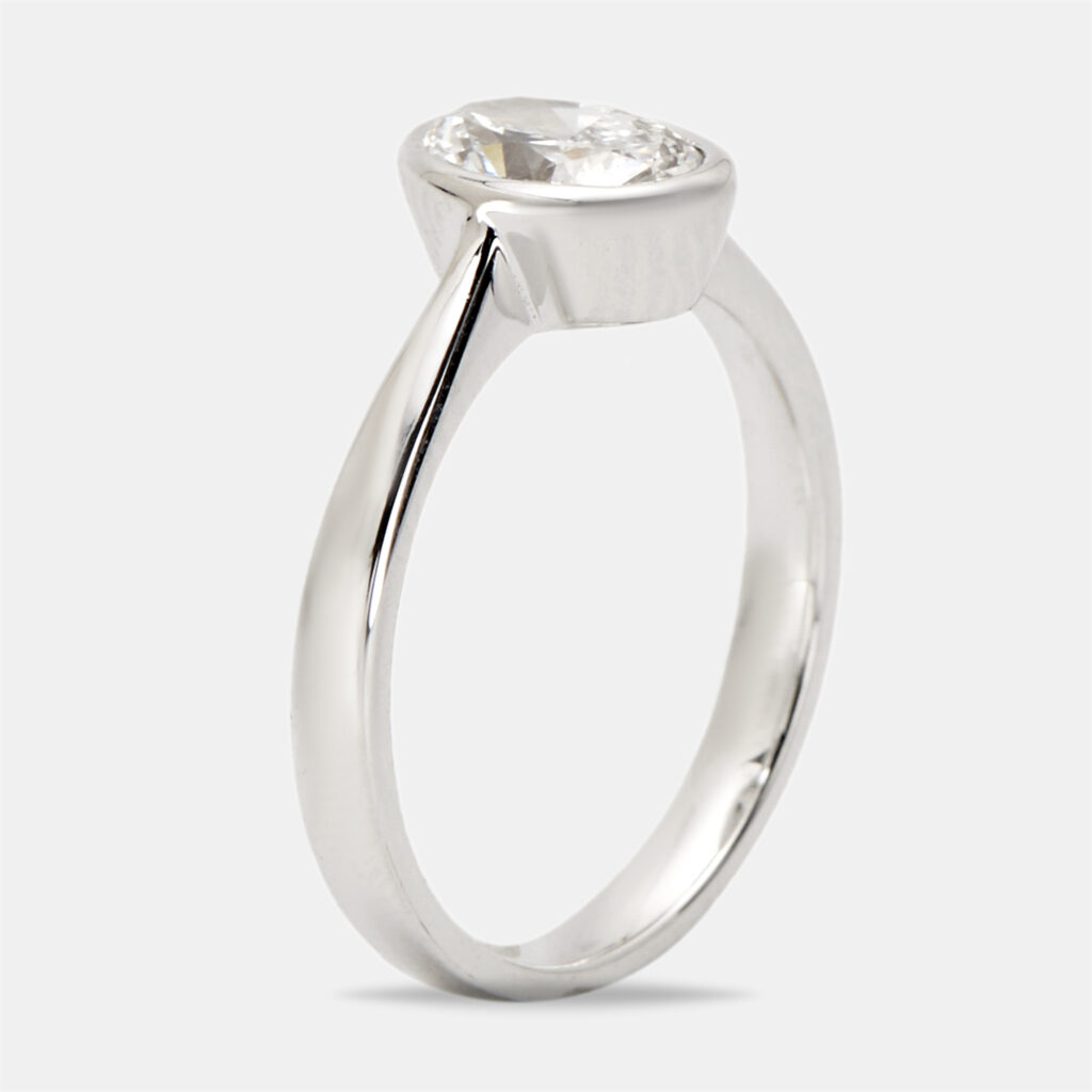 1.00 cts Oval Cut Lab Grown Diamond 18k White Gold Ring Size 52