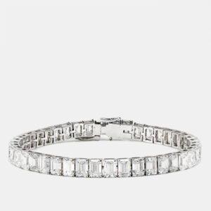 20.30 cts emerald step cut lab grown diamonds 18k white gold tennis bracelet