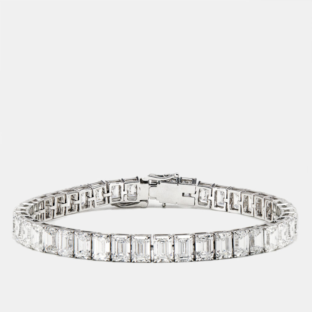 luxury-women-the-diamond-edit-new-fine-jewelry-p1169225-002.jpg 20.30 cts Emerald Step Cut Lab Grown Diamonds 18k White Gold Tennis Bracelet