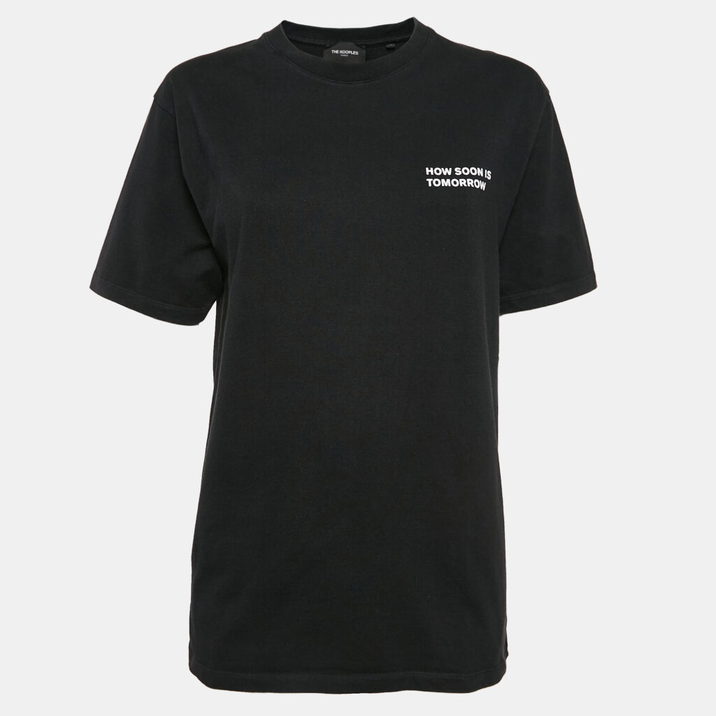 The Kooples Black Printed Cotton Jersey Crew Neck T-Shirt M