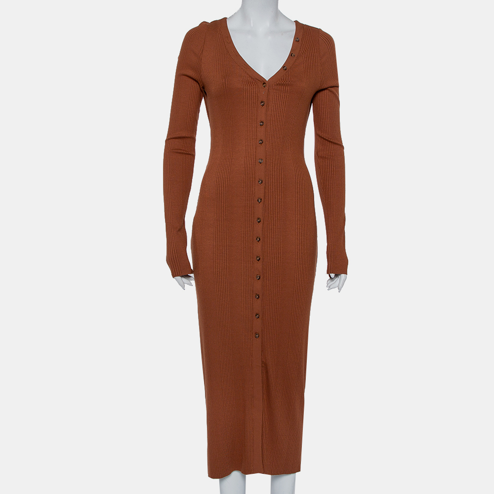 luxury-women-the-range-new-clothes-p437623-009 The Range Brown Rib Knit Button Front Midi Dress M