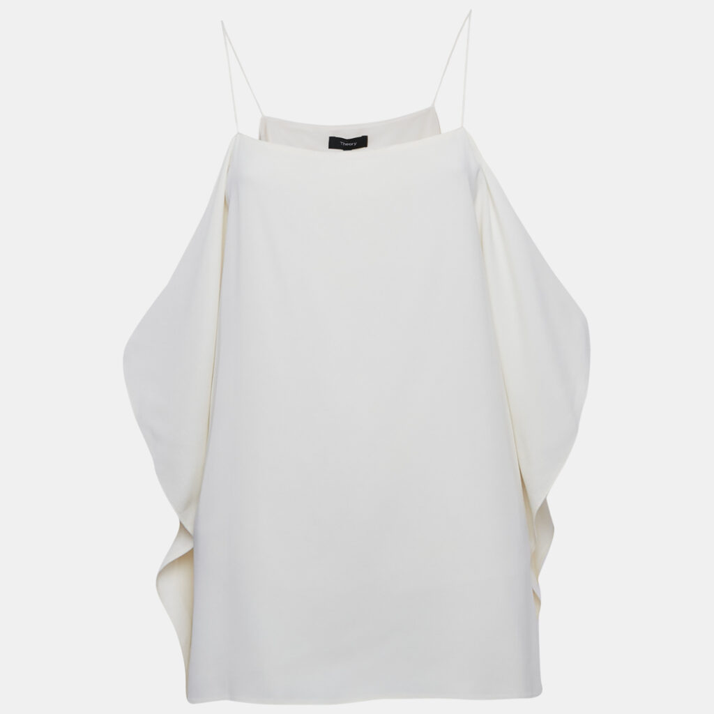 Theory Ivory Rosina Crepe Keyhole Sleeve Slip Tank Top M
