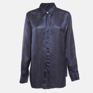 Theory Navy Blue Polka Dots Print Shirt L