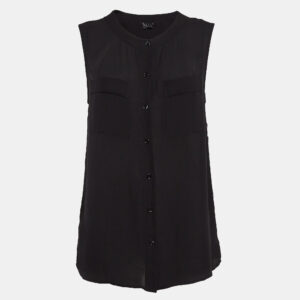 Theory Black Silk Sleeveless Button Front Top M