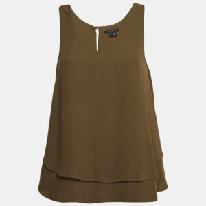 Theory Green Silk Sleeveless Layered Top S
