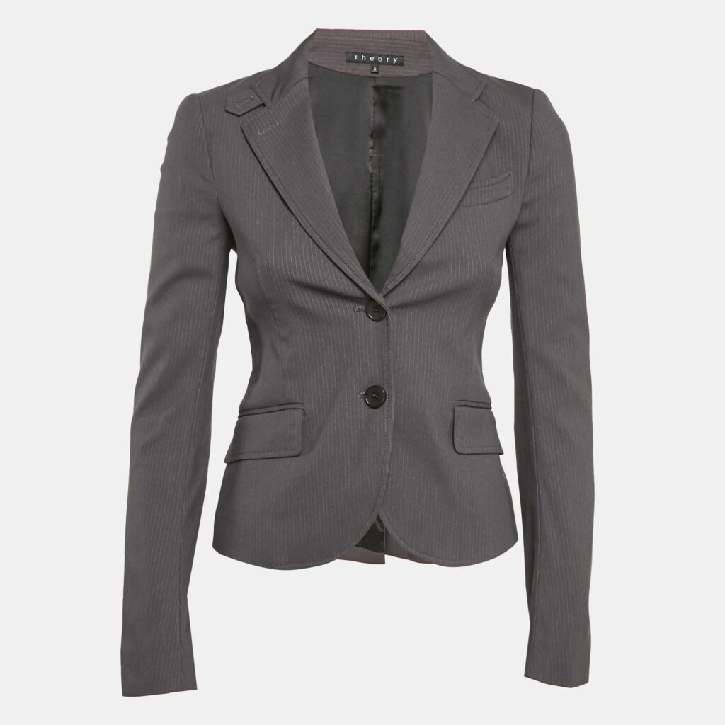 luxury-women-theory-used-clothes-p1073864-002 Theory Grey Stripe Patterned Cotton Blend Blazer XS