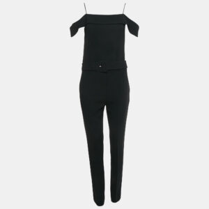 Theory Black Crepe Off Shoulder Belted Jumpsuit M