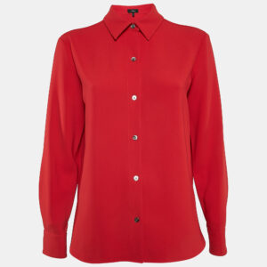 Theory Red Crepe Buttons Straight Point Shirt S