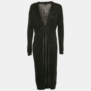 Theory Black Linen Knit Long Cardigan M