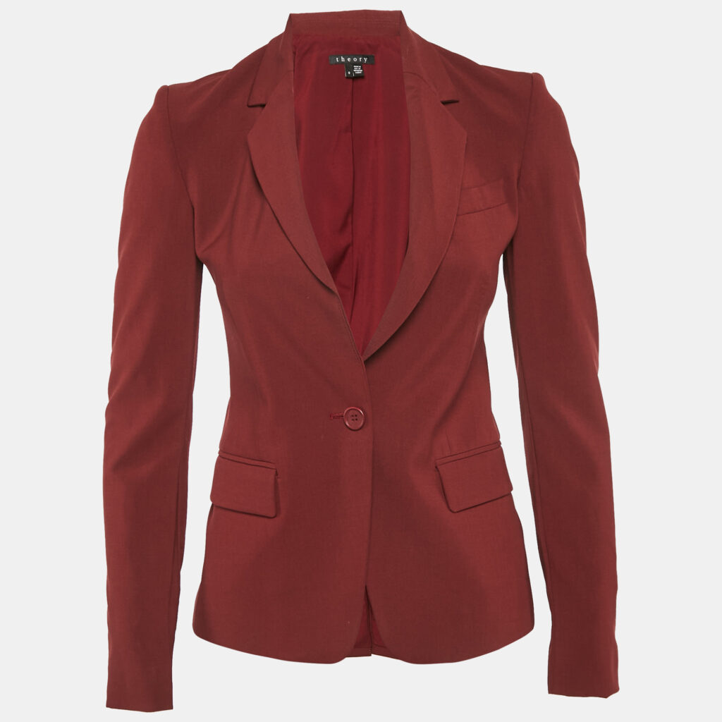 luxury-women-theory-used-clothes-p1147977-001 Theory Burgundy Wool Regular Fit Blazer XS