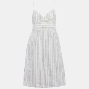 Theory White Striped Linen Midi Dress M