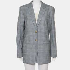 Tibi Grey Cooper Plaided Wool & Silk Cutout Detail  Blazer L
